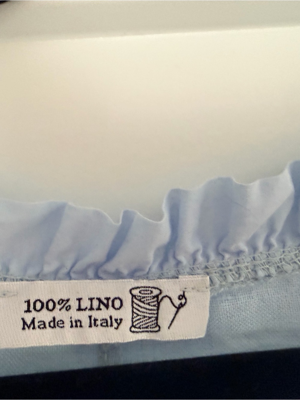 Light Blue Ruffle V-Neck Linen Top - Picture 3 of 5